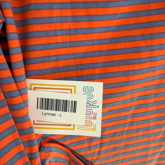 LuLaRoe Lynnae (Orange and Gray Striped Long Sleeve Top) - Picture 3 of 4